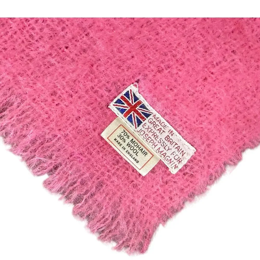 Vintage Joesph Magnin Chunky Bubblegum Pink Mohair Wool Scarf Shawl Wrap England